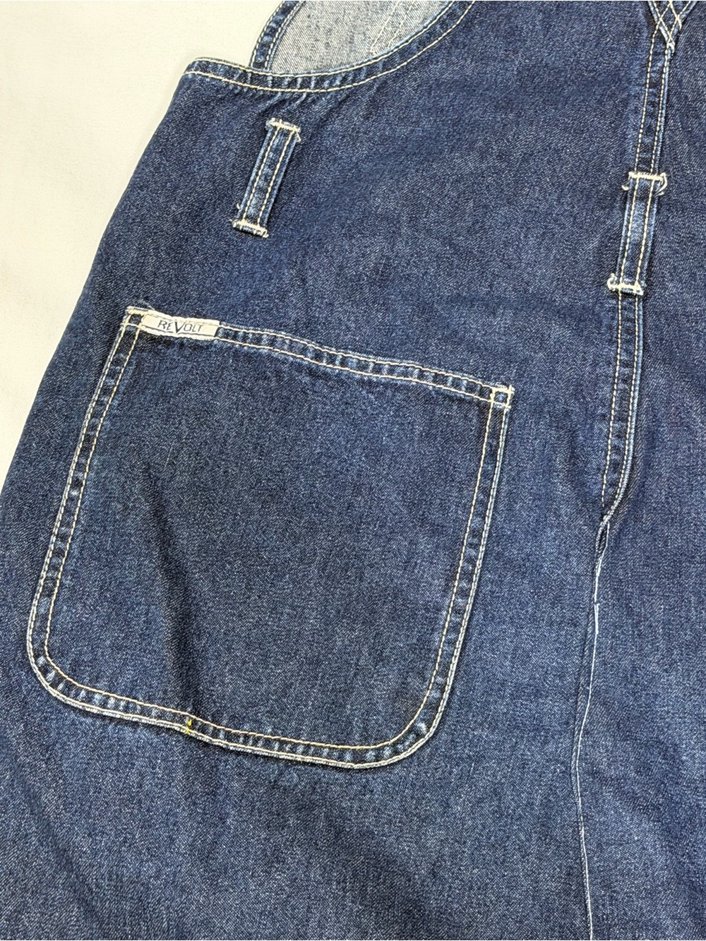 REVOLT Y2K “90s style Denim Overall Dress Medium Dark Wash Pinafore Jumper - Picture 9 of 13